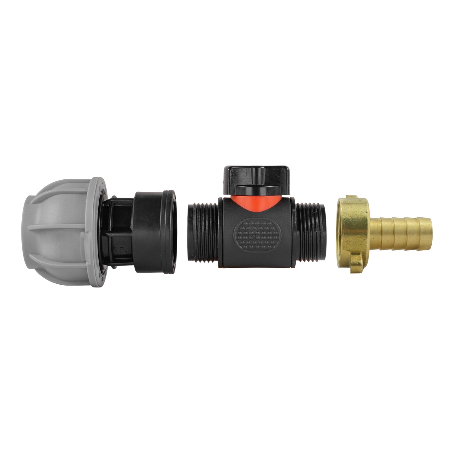 20mm MDPE Straight with In-Line BSPM Valve and 13mm Brass Barb Hose Pipe Fitting