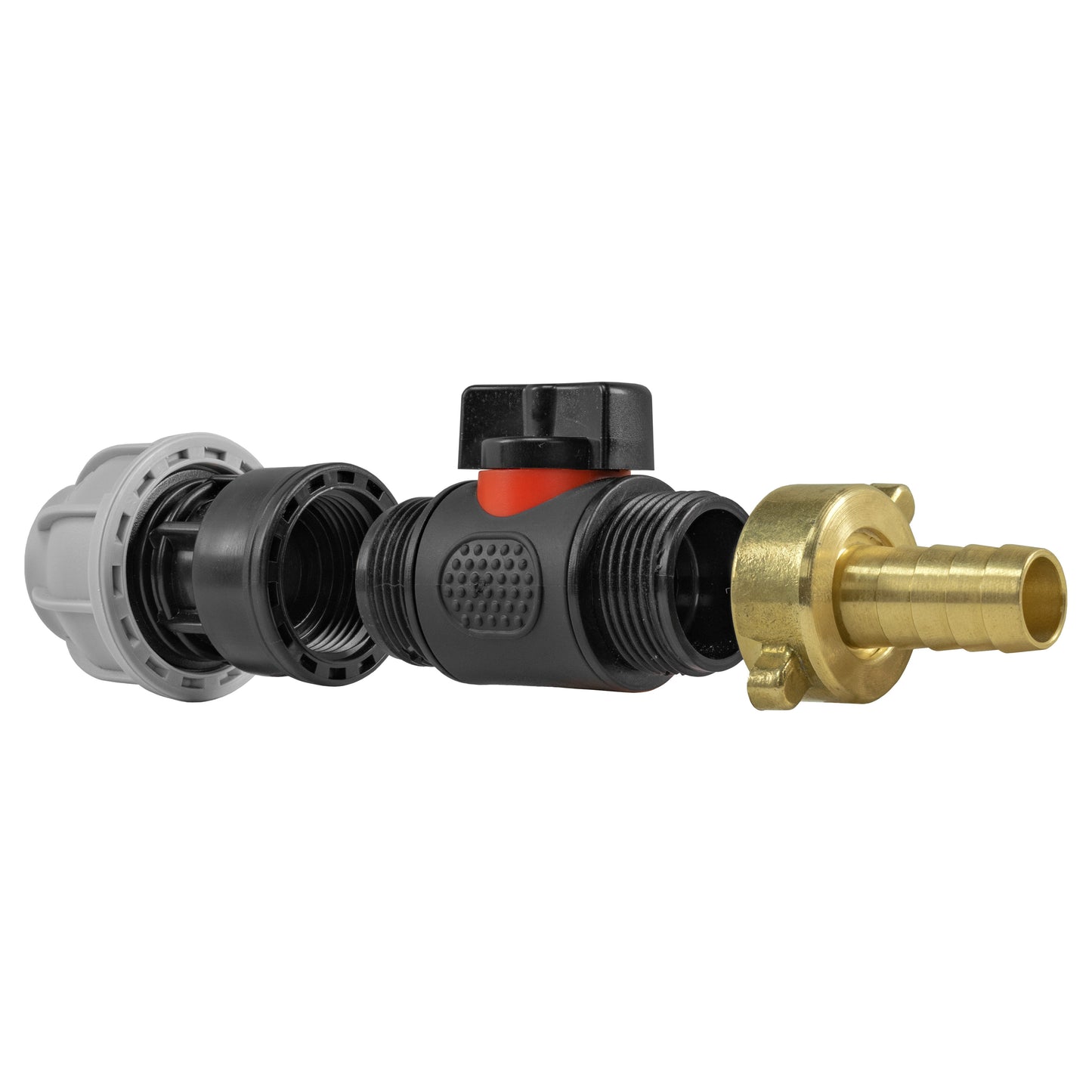 20mm MDPE Straight with In-Line BSPM Valve and 13mm Brass Barb Hose Pipe Fitting