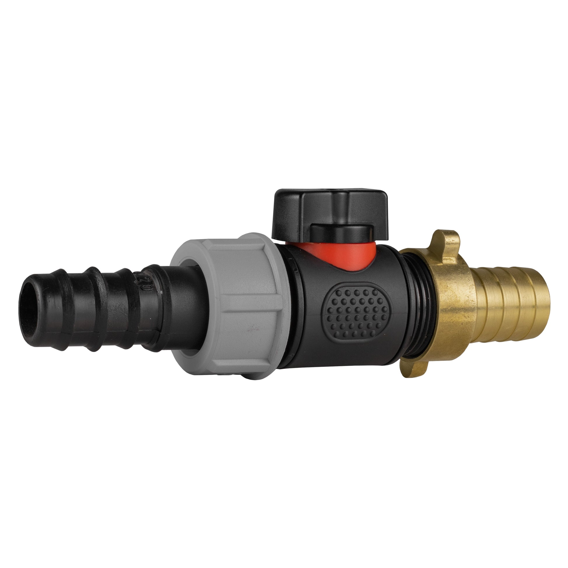 20mm Barbed Straight with In-Line BSPM Valve and 19mm Brass Barb