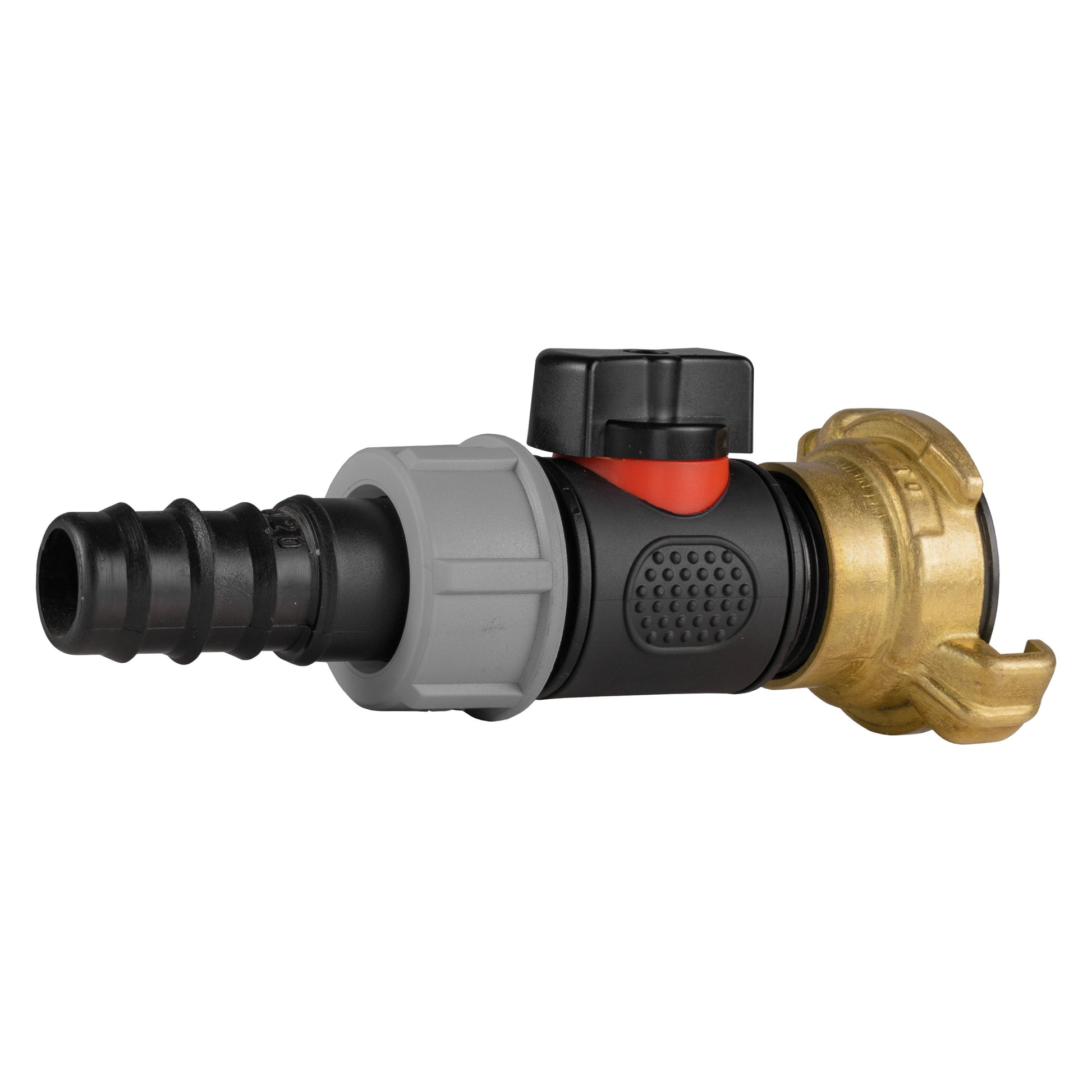 20mm Barbed Straight with In-Line BSPM Valve and Geka Type Connector