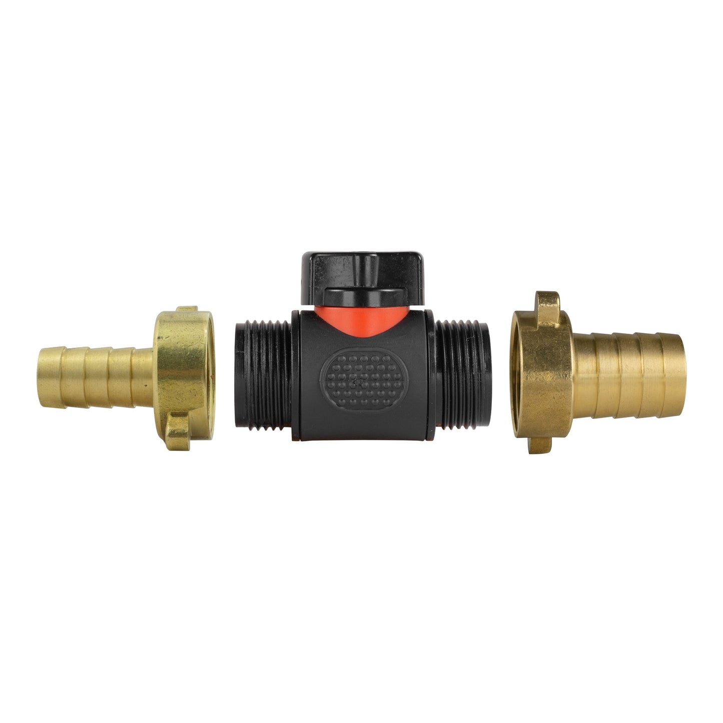 13mm Brass Barb with In-Line BSPM Valve and 19mm Brass Barb