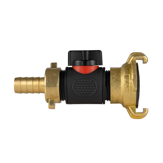 13mm Brass Barb with In-Line BSPM Valve and Geka Type Connector