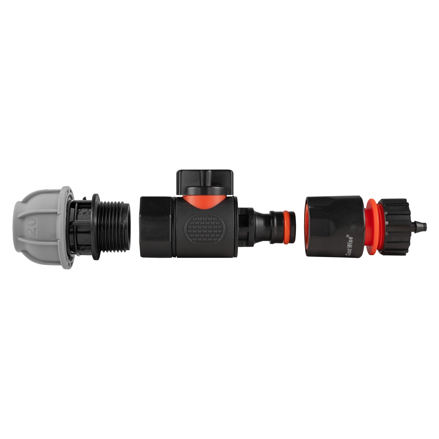 20mm MDPE Straight with BSPF-Quick Connect Valve and Hose Connector 4mm Barb