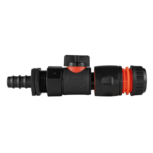 16mm Barbed Straight with BSPF-Quick Connect Valve & Hose Connector Black