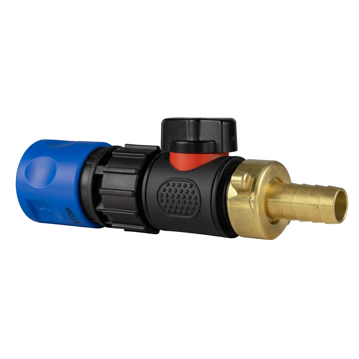 Hose Connector Blue with In-Line BSPM Valve and 13mm Brass Barb Water Connector