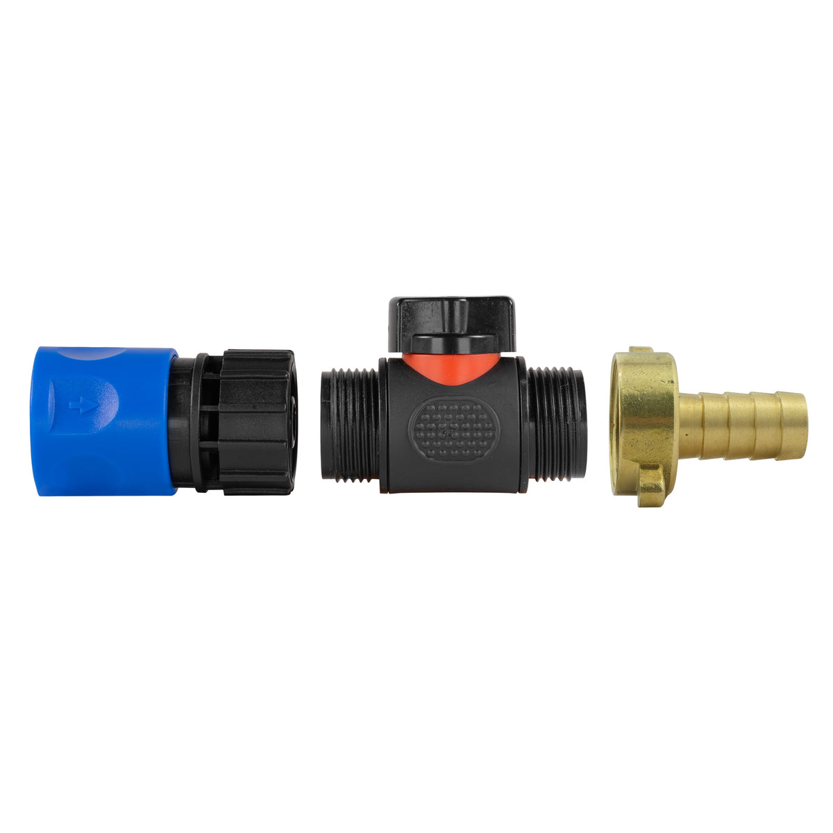 Hose Connector Blue with In-Line BSPM Valve and 13mm Brass Barb Water Connector