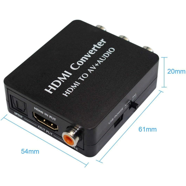 HDMI to AV Audio Converter Support SPDIF Coaxial Audio NTSC PAL Composite Video HDMI to 3RCA Adapter for TV /PC /PS3 / Blue-ray DVD, AV + Aduio