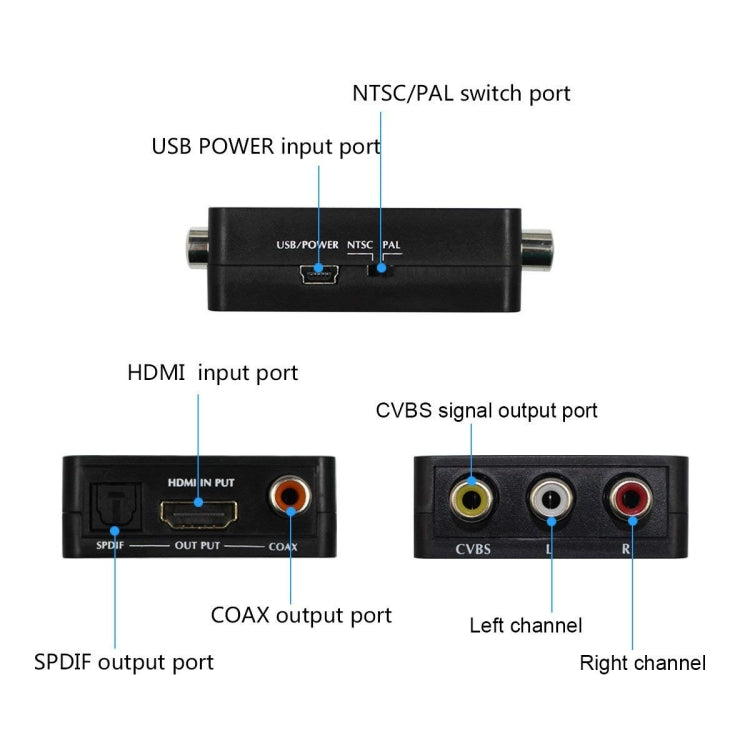 HDMI to AV Audio Converter Support SPDIF Coaxial Audio NTSC PAL Composite Video HDMI to 3RCA Adapter for TV /PC /PS3 / Blue-ray DVD, AV + Aduio