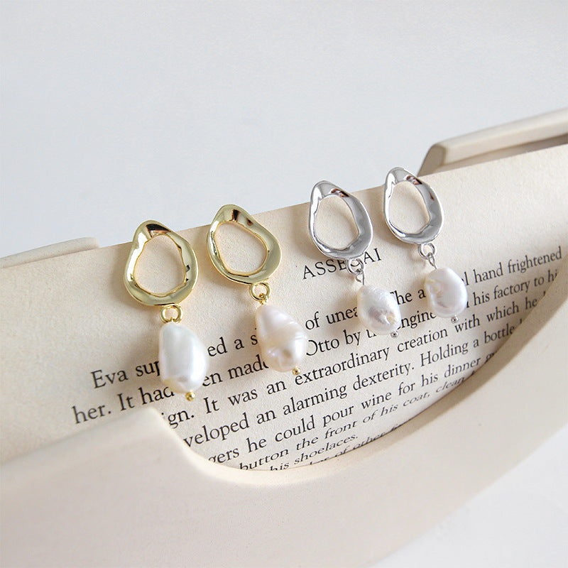 Office Unique Natural Pearl Dangling Earrings - Gold-Plated Silver Pearl Earrings for women - Perfect Pearl Earrings with Gift Wrapping Included