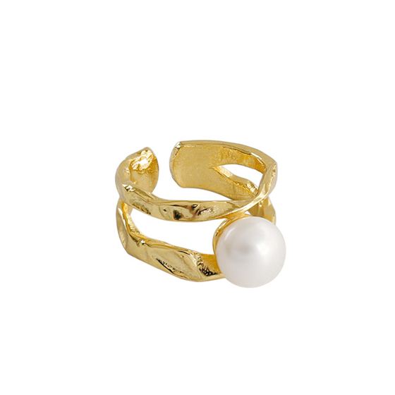 Irregular Line Freshwater Pearl Adjustable Ring - Gold-Plated Silver Pearl Rings for women - Perfect Pearl Rings with Gift Wrapping Included