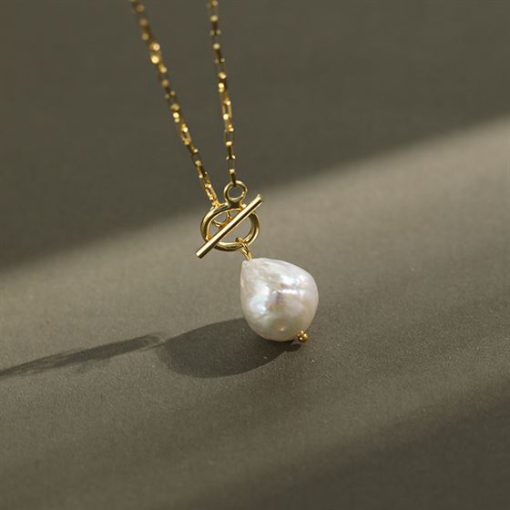 Fashion Irregular Natural Pearl Necklace - Gold-Plated Silver Pearl Necklace - Perfect Pearl Necklace with Gift Wrapping Included