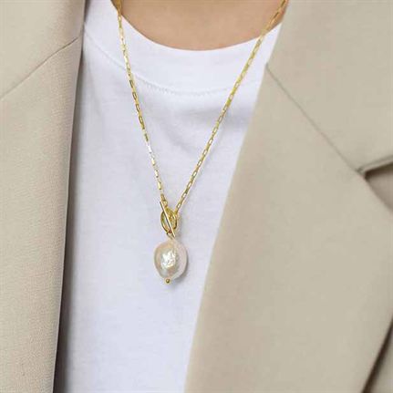 Fashion Irregular Natural Pearl Necklace - Gold-Plated Silver Pearl Necklace - Perfect Pearl Necklace with Gift Wrapping Included