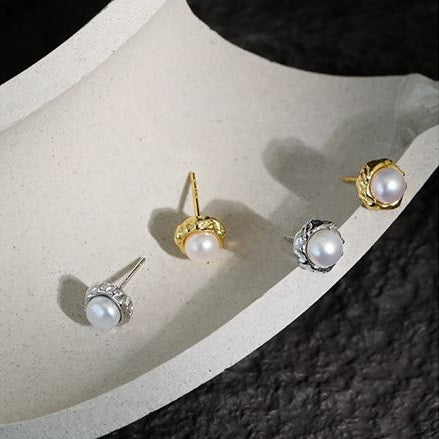 Fashion Irregular Freshwater Pearl Stud Earrings - Gold-Plated Silver Pearl Earrings for women - Perfect Pearl Earrings with Gift Wrapping Included