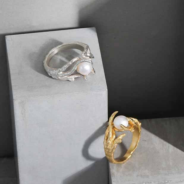 Elegant Natural Pearl Irregular Adjustable Ring - Gold-Plated Silver Pearl Rings for women - Perfect Pearl Rings with Gift Wrapping Included