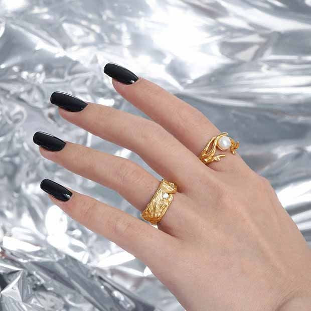 Elegant Natural Pearl Irregular Adjustable Ring - Gold-Plated Silver Pearl Rings for women - Perfect Pearl Rings with Gift Wrapping Included