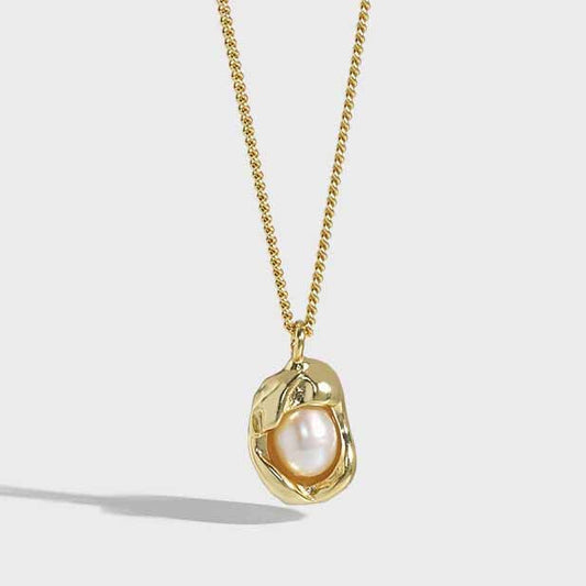 Elegant Oval Shell Genuine Cultured Pearl Necklace - Gold-Plated Silver Pearl Necklace - Perfect Pearl Necklace with Gift Wrapping Included