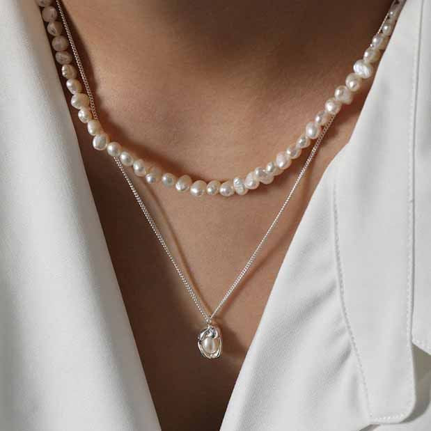 Elegant Oval Shell Genuine Cultured Pearl Necklace - Gold-Plated Silver Pearl Necklace - Perfect Pearl Necklace with Gift Wrapping Included