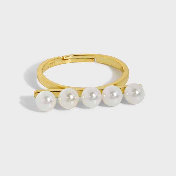 Party Shell Pearl Lines Adjustable Ring - Gold-Plated Silver Pearl Rings for women - Perfect Pearl Rings with Gift Wrapping Included