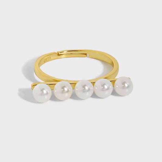 Party Shell Pearl Lines Adjustable Ring - Gold-Plated Silver Pearl Rings for women - Perfect Pearl Rings with Gift Wrapping Included