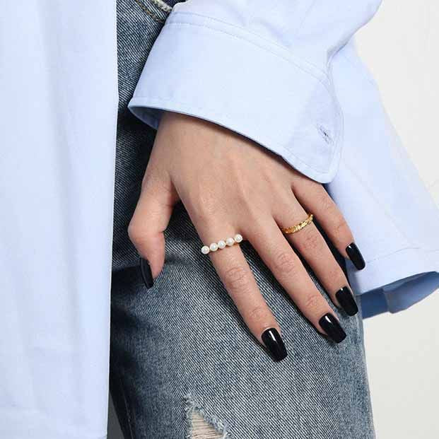 Party Shell Pearl Lines Adjustable Ring - Gold-Plated Silver Pearl Rings for women - Perfect Pearl Rings with Gift Wrapping Included