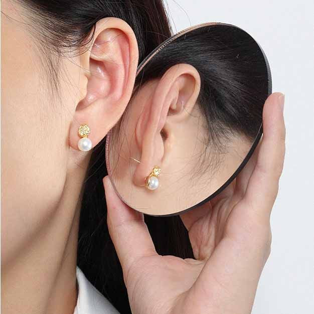 Elegant Round Natural Cultured Pearl Stud Earrings - Gold-Plated Silver Pearl Earrings for women - Perfect Pearl Earrings with Gift Wrapping Included
