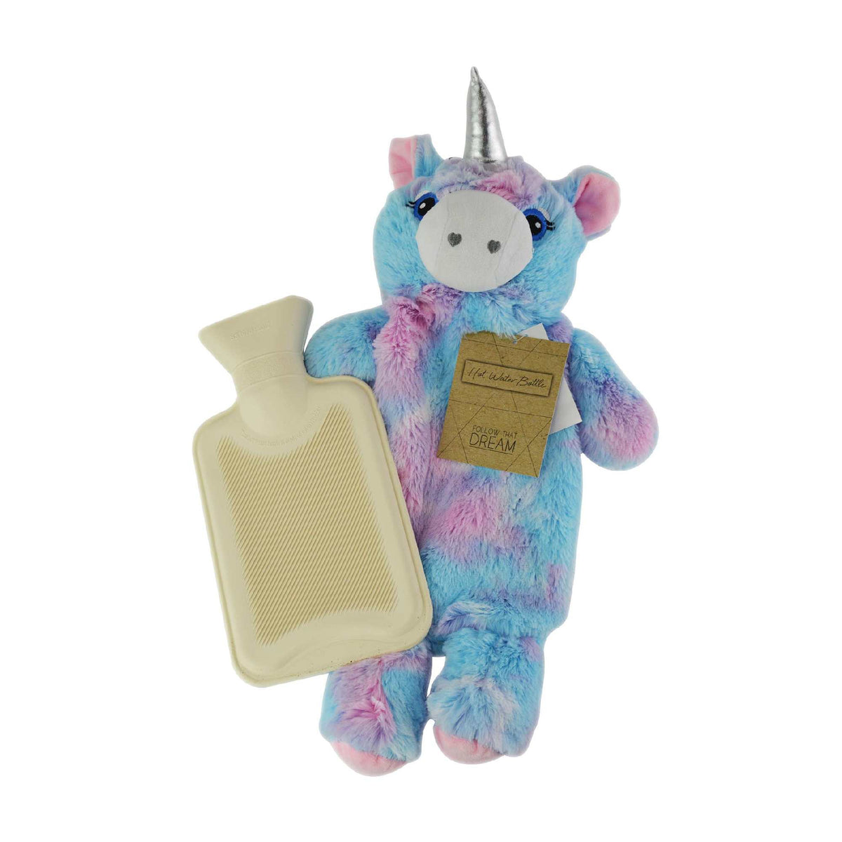 Rainbow Coloured Plush Unicorn Hot Water Bottle - 750ml