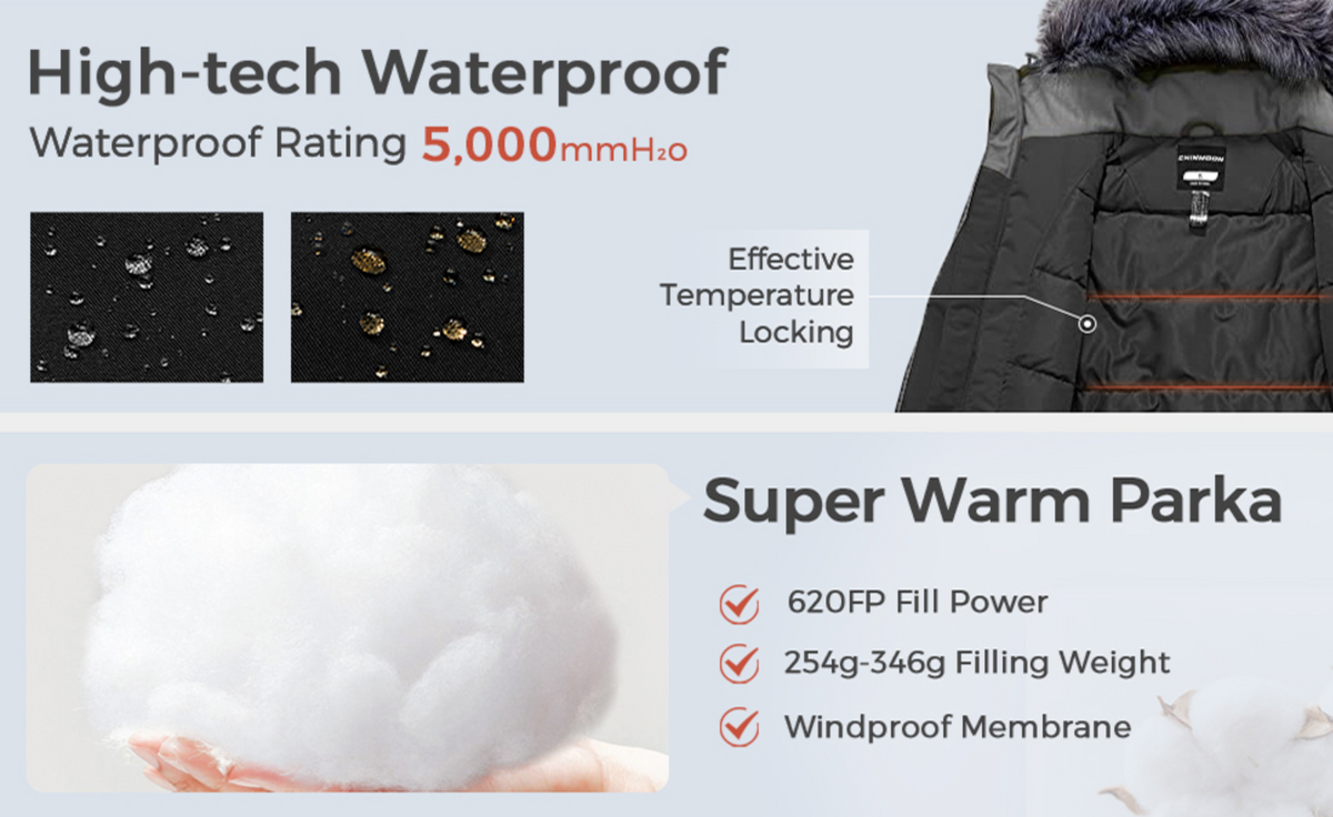 Mens Winter Puffer Coat Warm Windproof Hooded Parka Black Size L CHINMOON