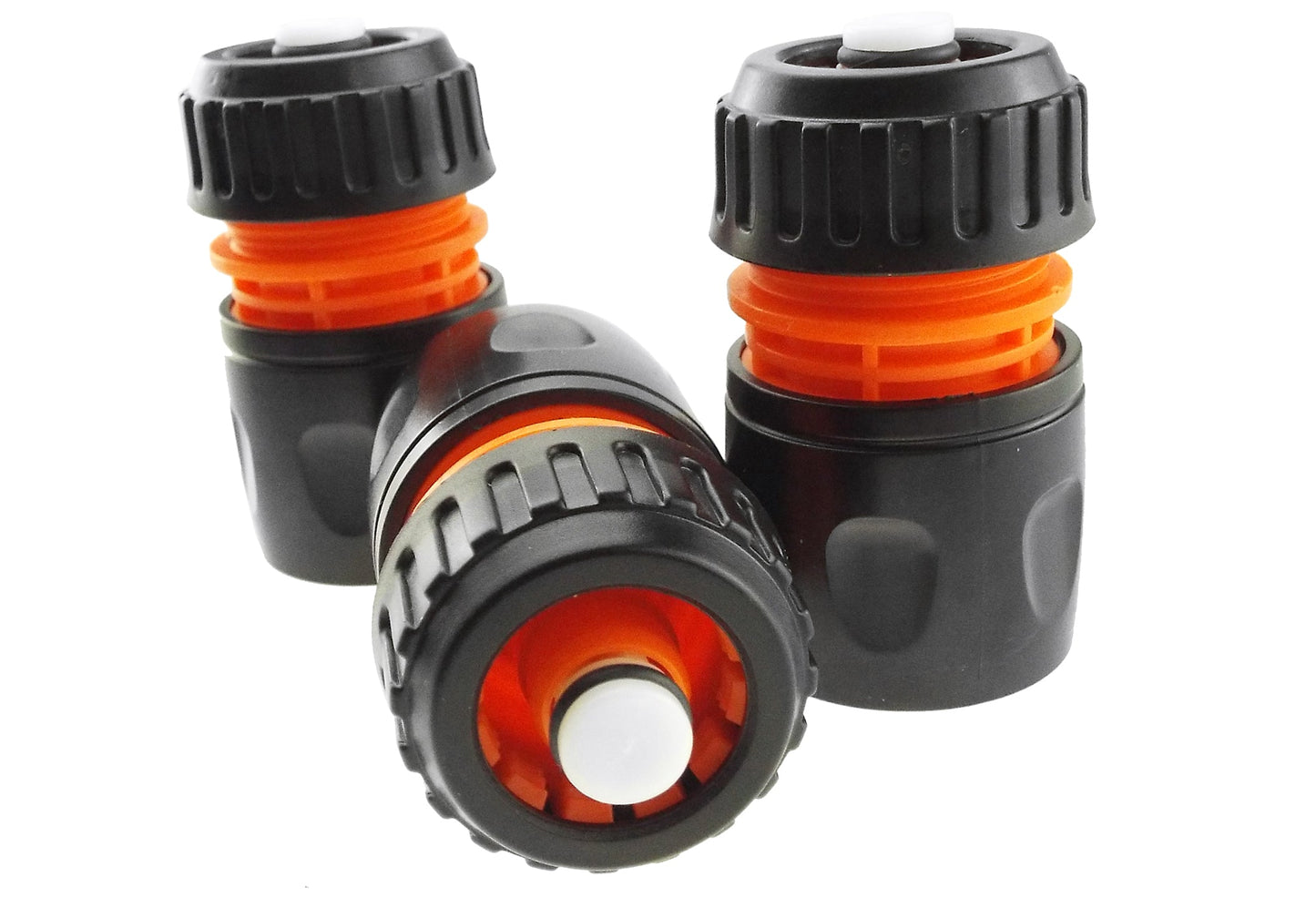 Female Hose Connector With Stop, 1/2in or 5/8in Hose, Black Orange