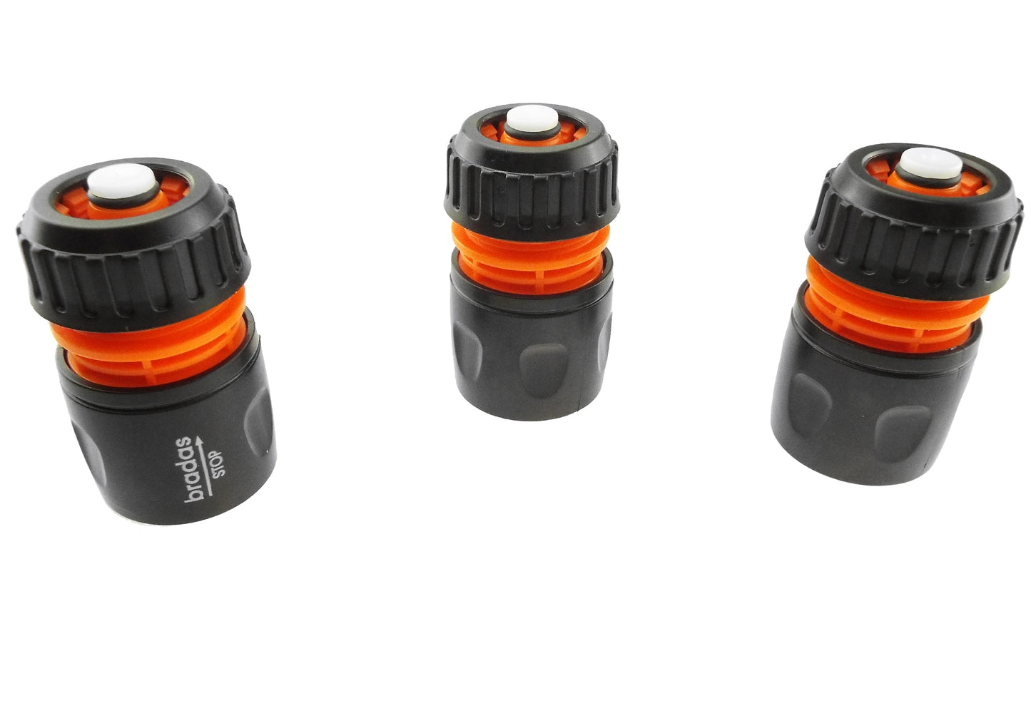 Female Hose Connector With Stop, 1/2in or 5/8in Hose, Black Orange