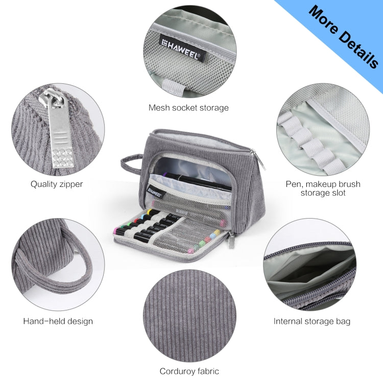 HAWEEL Corduroy Triangular Pen Case Makeup Pouch Travel Cosmetic Organizer Bag(Grey)