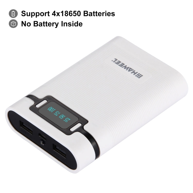 HAWEEL DIY 4 x 18650 Battery (Not Included) 10000mAh Power Bank Shell Box with 2 x USB Output & Display for iPhone, Galaxy, Sony, HTC, Google, Huawei, Xiaomi, Lenovo and other Smartphones(White)