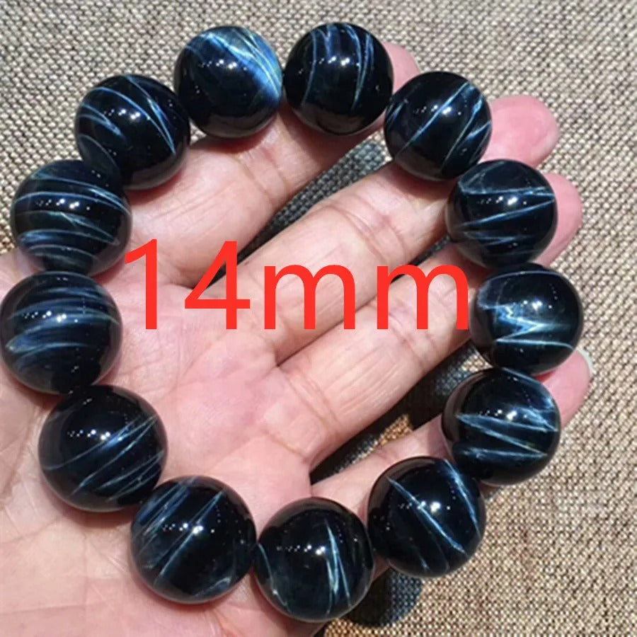 Natural Blue Tiger's Eye aka Hawk's Eye Gemstone Bracelet, Size 8-18mm