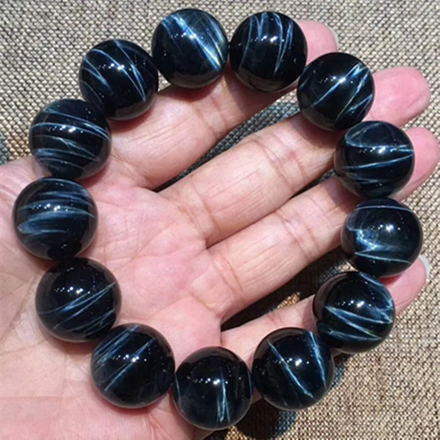 Natural Blue Tiger's Eye aka Hawk's Eye Gemstone Bracelet, Size 8-18mm