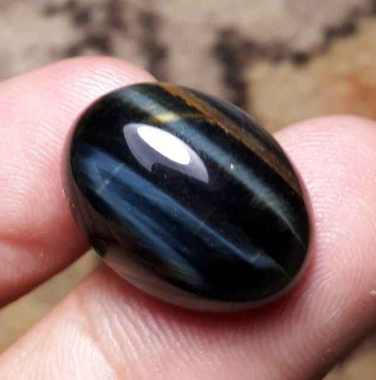 22.3ct Hawk's Eye Cabochon , Falcon's Eye, Blue Tiger's Eye, Blue Asbestos - 15x20mm