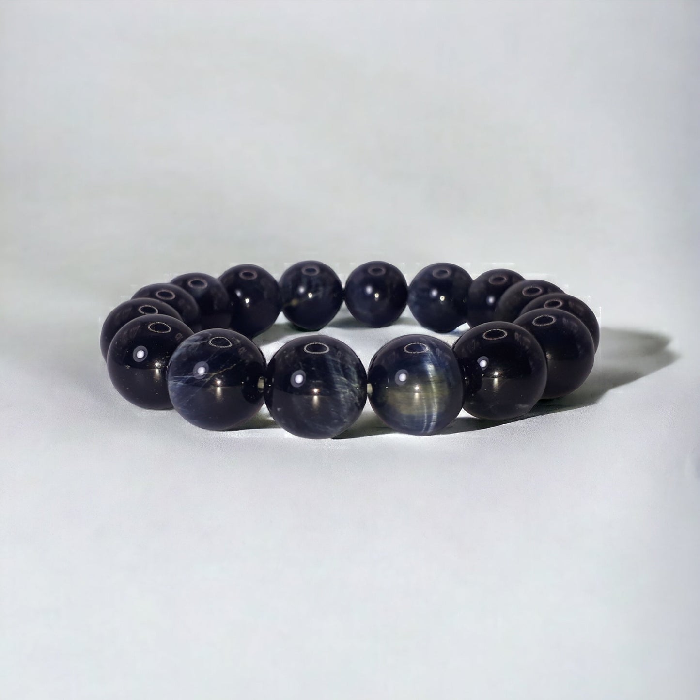 12mm Natural Rare Hawk's Eye Gemstone Strech Bracelet