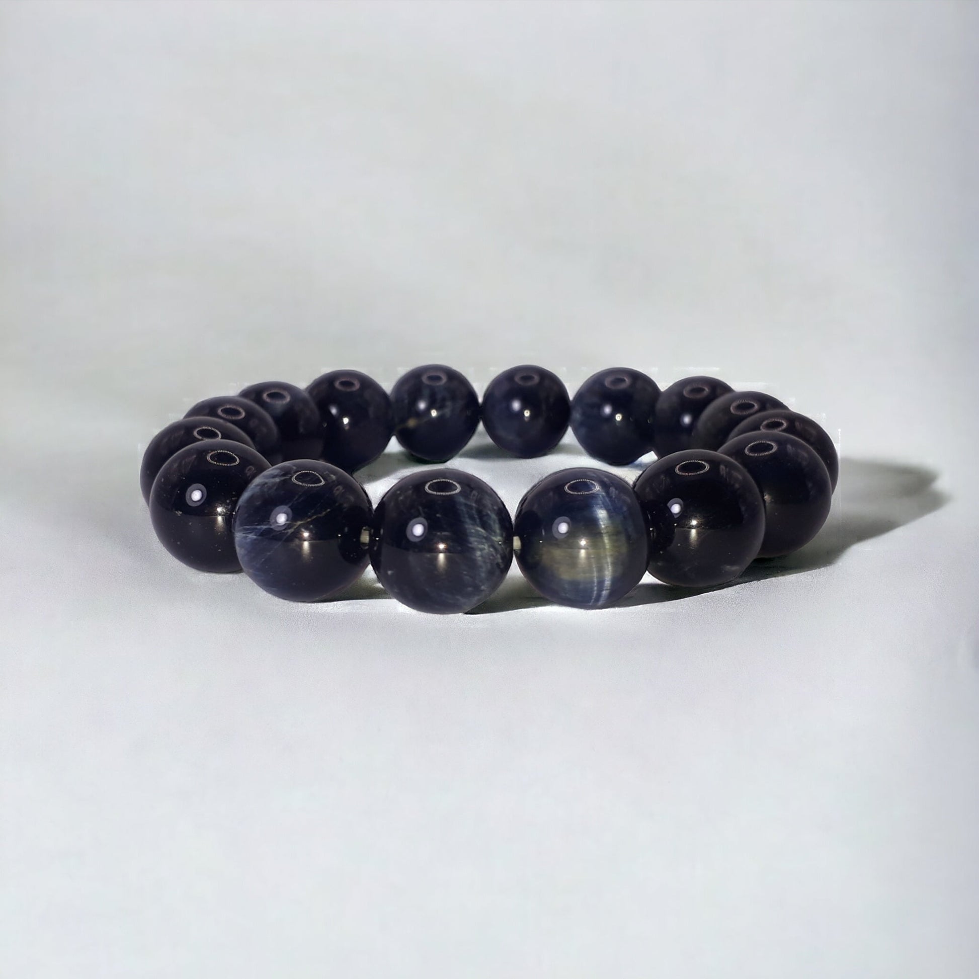 12mm Natural Rare Hawk's Eye Gemstone Strech Bracelet