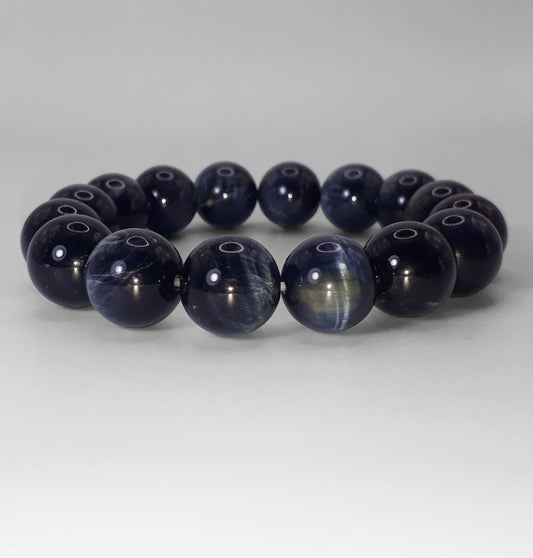 12mm Natural Rare Hawk's Eye Gemstone Strech Bracelet