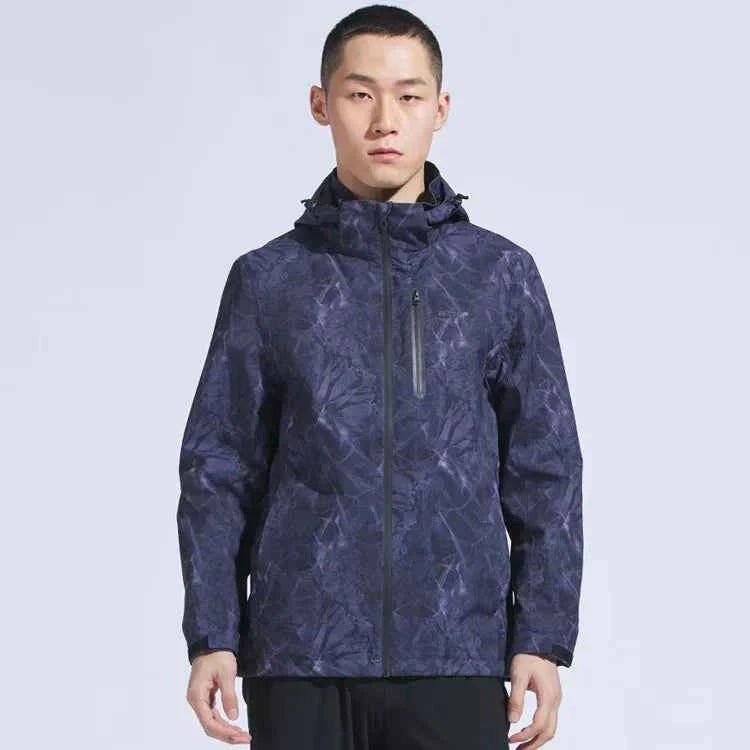 Man Winter Outdoor Waterproof Hiking Jacket - Heat Sealed Camo Print Hoodie Jacket