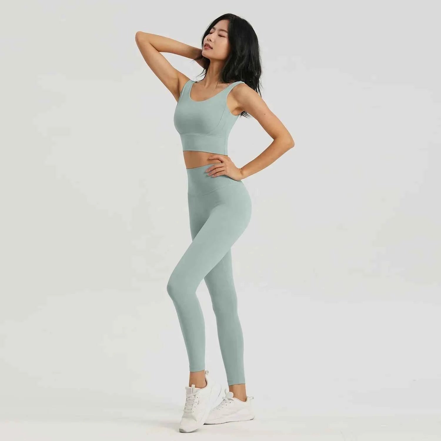 Gym Outfit High Waist Yoga Leggings for Women with Phone Pockets & U Back Sports Bra Set