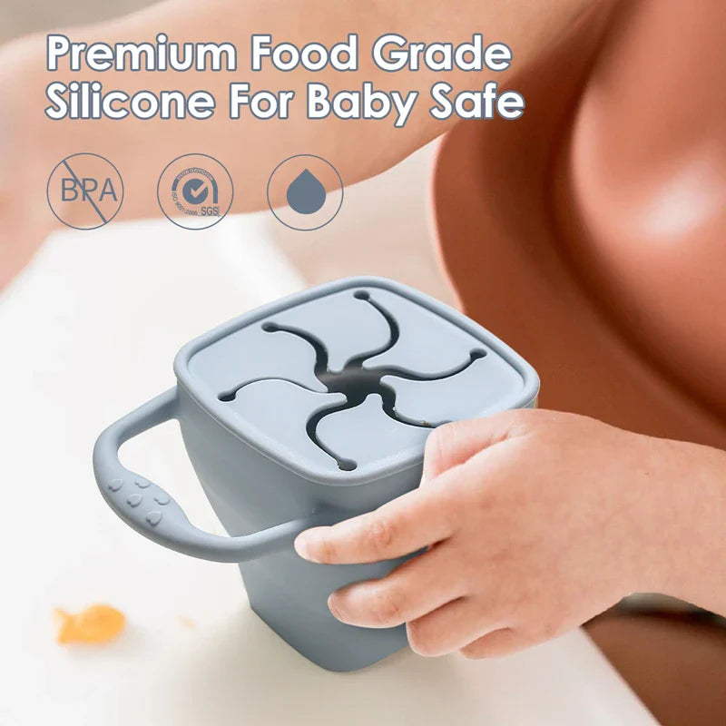 Baby Silicone Snack Cups for Toddlers Spill Proof Collapsible Toddle Portable Silicone Snack with Lids Baby food Storage Tank