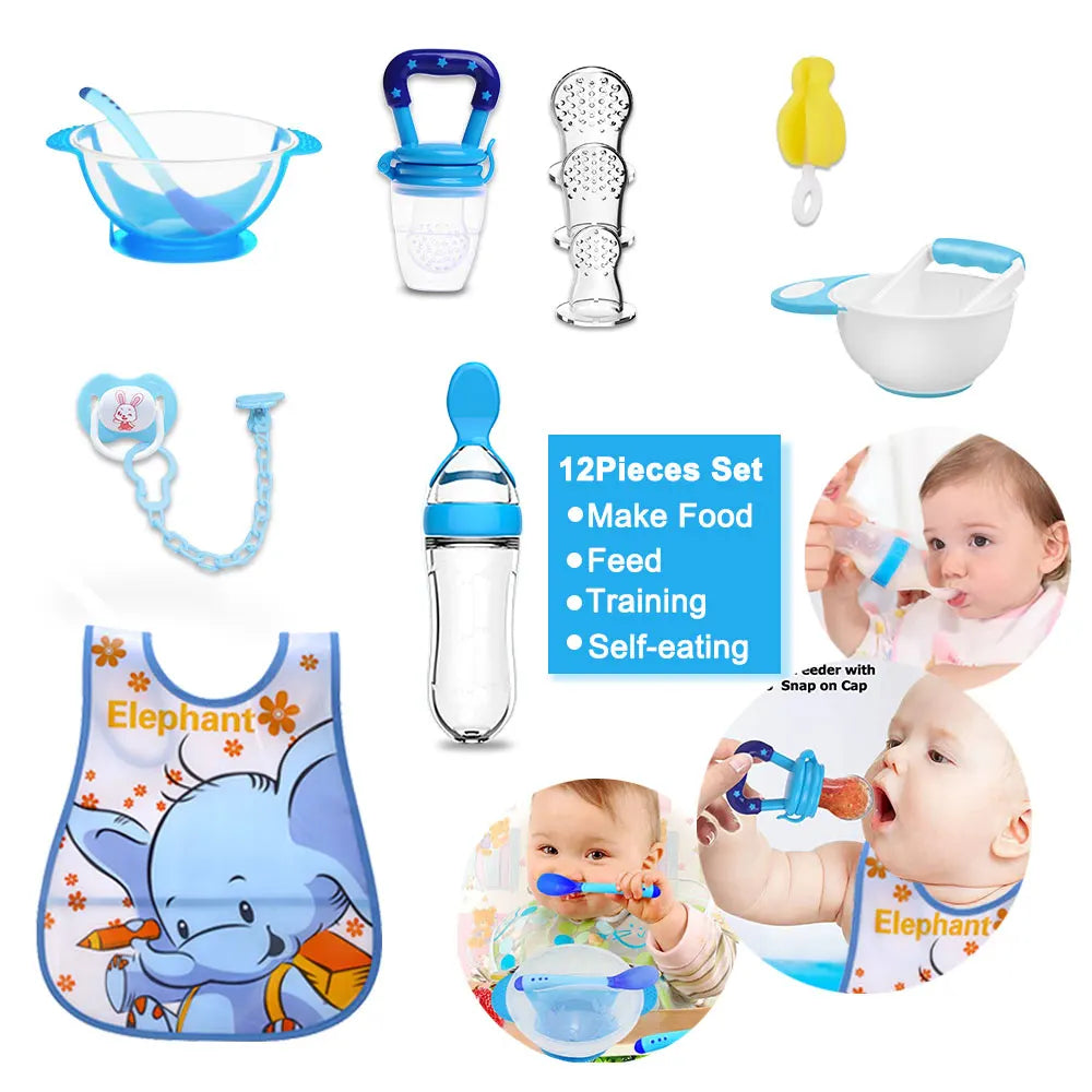 Bimirth Baby Fruit Feeder Bottle Spoon Food Masher Tools Teether Pacifier Combo Set 12pcs