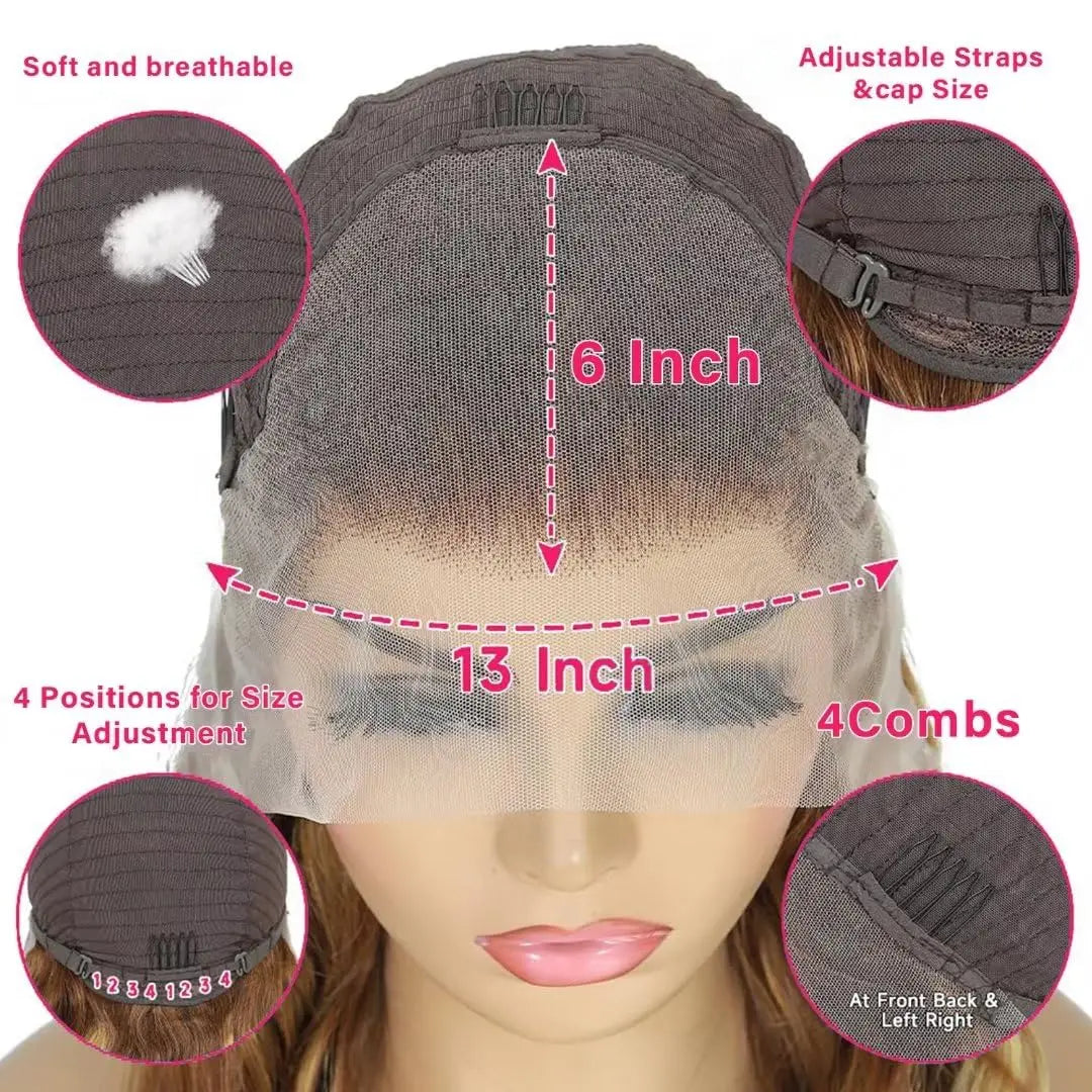 13x4 Highlight P4/27 Body Wave Lace Frontal Human Hair Wig Honey Blonde Colored 13x6 HD Lace Front Wigs for Women Pre Plucked