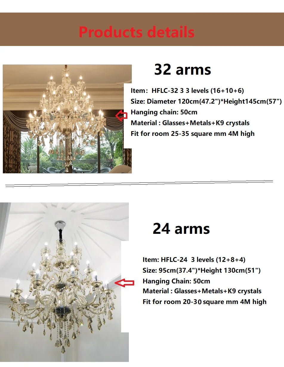 Large Villa 24/32/36/48 Lamps Crystal Chandelier Stair Long Lighting Fixture