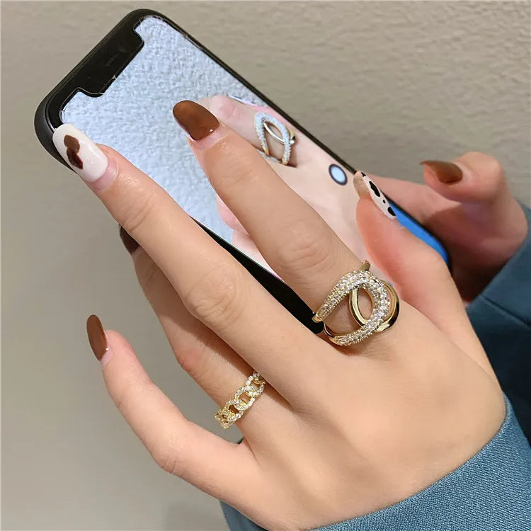 2020 New Metal Zircon Cross Gold Color Open Rings Fashion Korean Jewelry For Woman Luxury Wedding Party Girl's finger Unusual