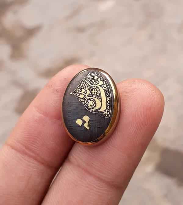 27ct Hematite Cabochon- Hadeed Stone - Engraved Hadeed Cheeni Cabochon - 21x16mm