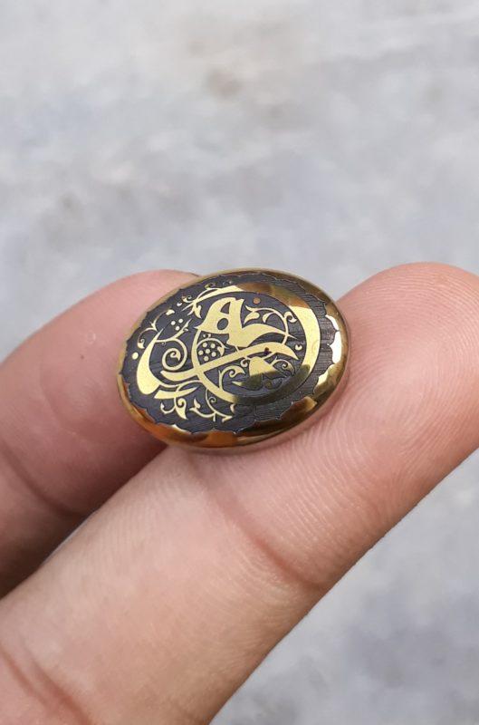 26ct Hematite Cabochon- Hadeed Stone - Engraved Hadeed Cheeni Cabochon -21x16mm