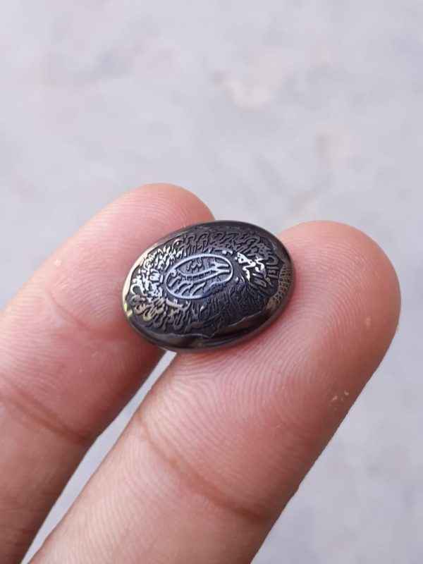 14.8ct Hematite Cabochon- Hadeed Stone - Engraved Hadeed Cheeni Cabochon - 13x18mm