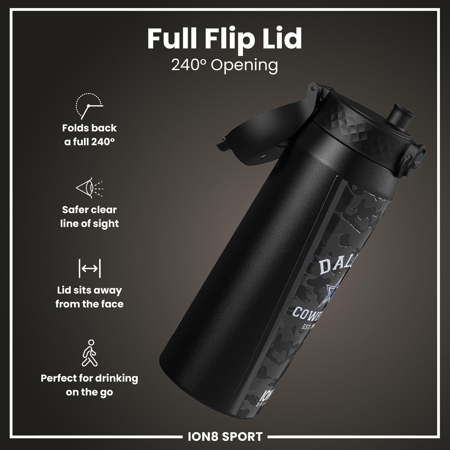 NFL x ION8 Insulated Steel Water Bottle, NFL Cowboys, 750ml (24oz)
