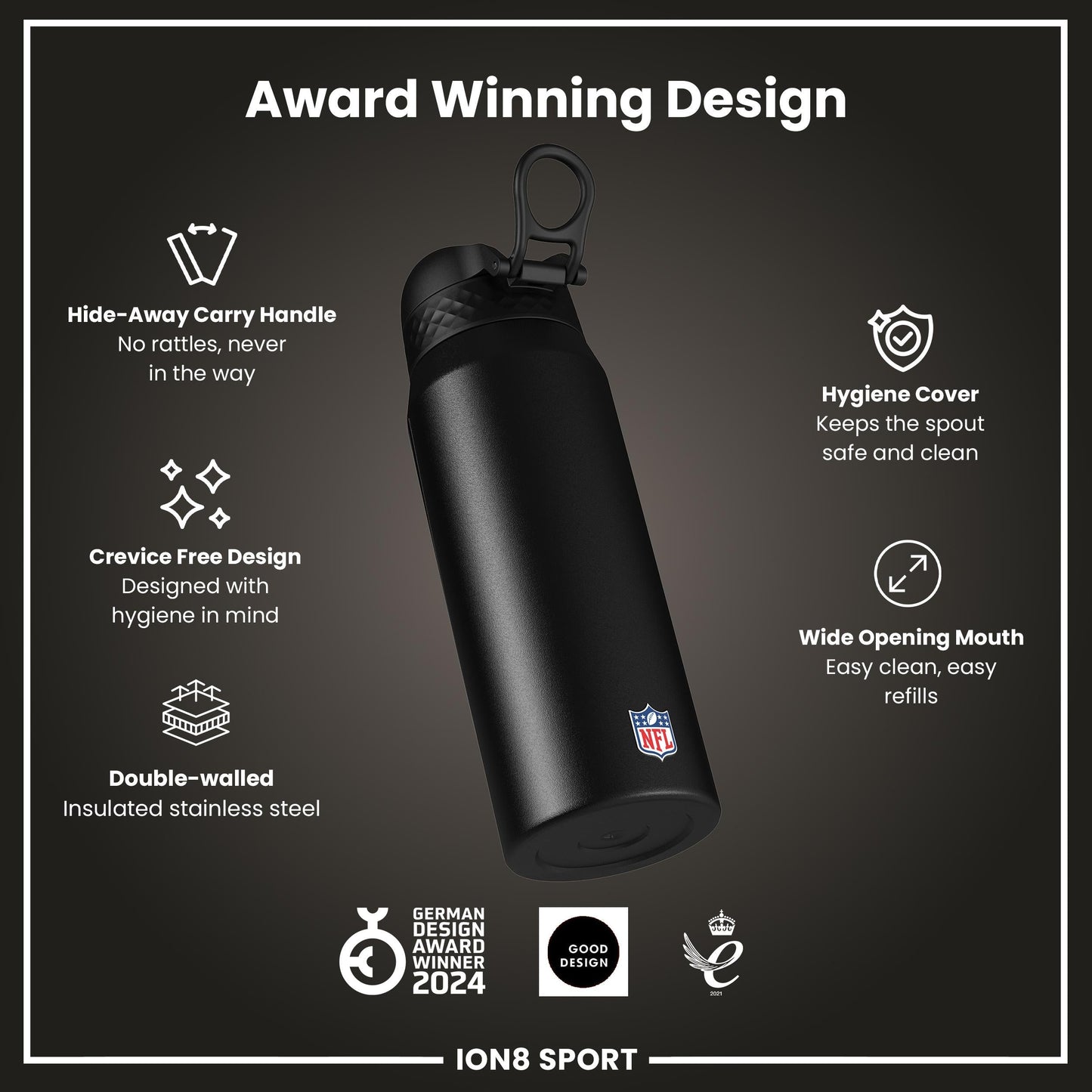 NFL x ION8 Insulated Steel Water Bottle, NFL Cowboys, 750ml (24oz)