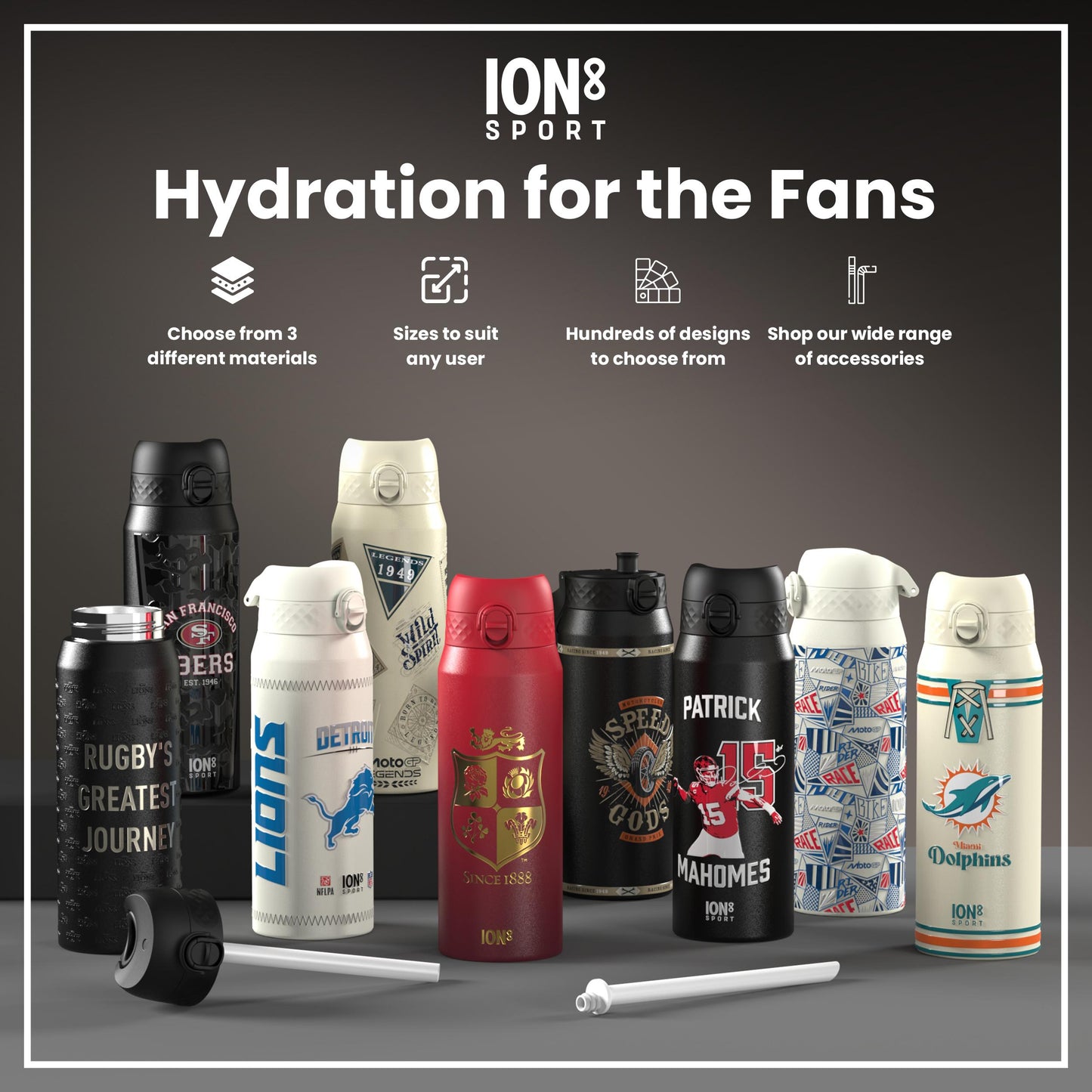 NFL x ION8 Insulated Steel Water Bottle, NFL Texans, 750ml (24oz)